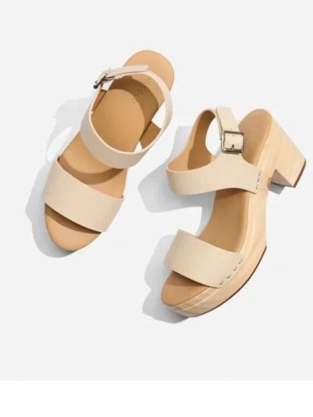 Nisolo BONE Women's All Day Open Toe Wood Clog Sandal Cream Block Heel 8 NEW